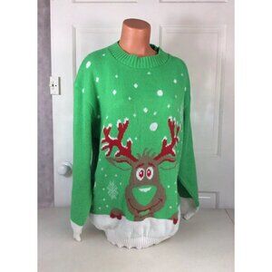 IQ Collection Ugly Christmas Sweater Reindeer Womens Medium